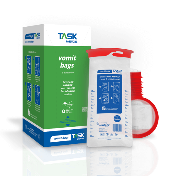 Task Medical Emesis (Vomit) Bag Red Ring (1500ml) Non-Sterile Latex-Free