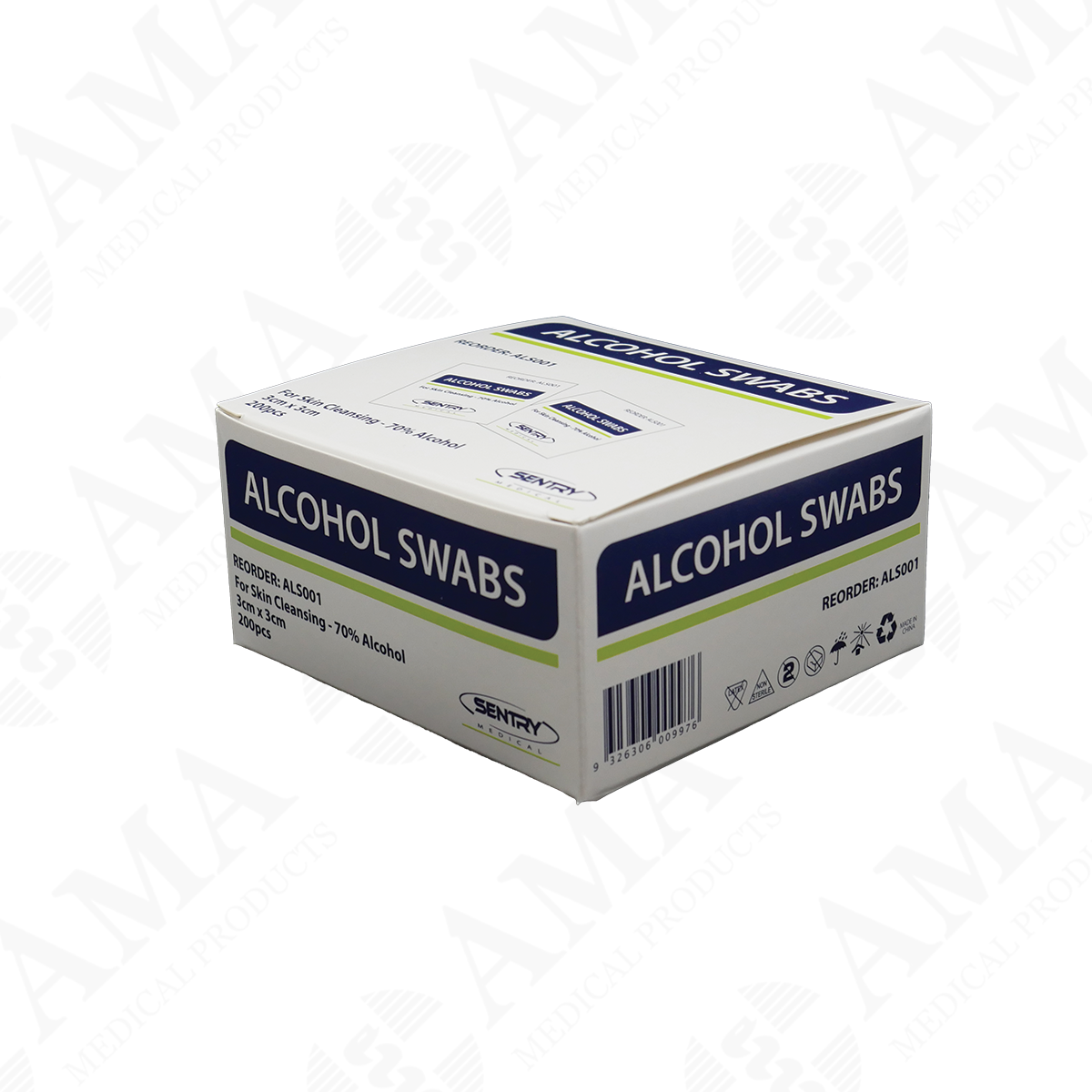Sentry Alcohol Swabs 3 x 3cm NonWoven 70 Isopropyl Alcohol NonSteri