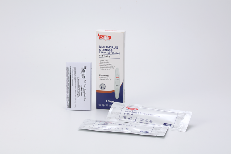 Cellife Multi-Drug 6 Drugs RapidTest (Oral Fluid)OPI50/COC50/AMP50+MET50/BZO10+THC 15 Box/2 Tests