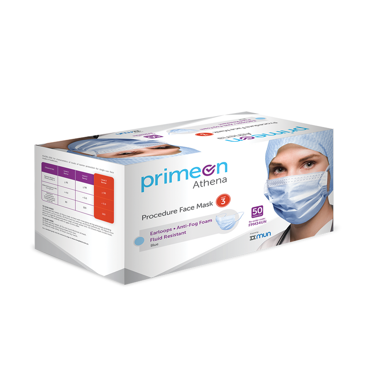 Mun PrimeOn Athena Level 3 Surgical Mask with Ear Loop Blue 4-Layer 17.8 x 9.5cm