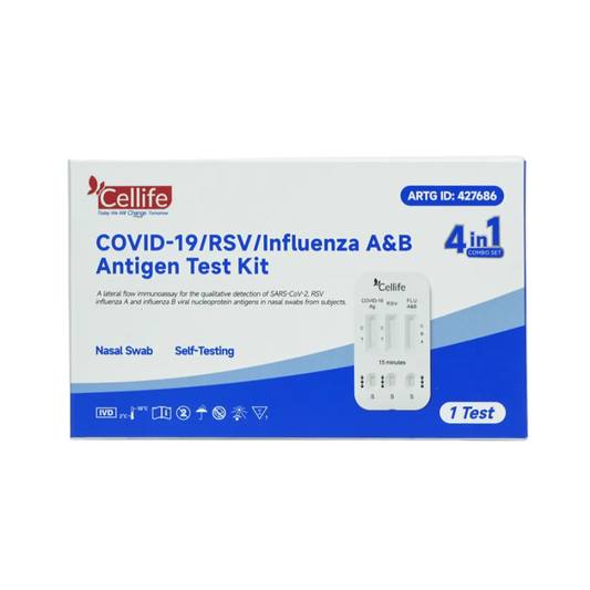 Cellife 4-in-1 COVID-19, RSV & Influenza A/B Rapid Antigen Test Kit