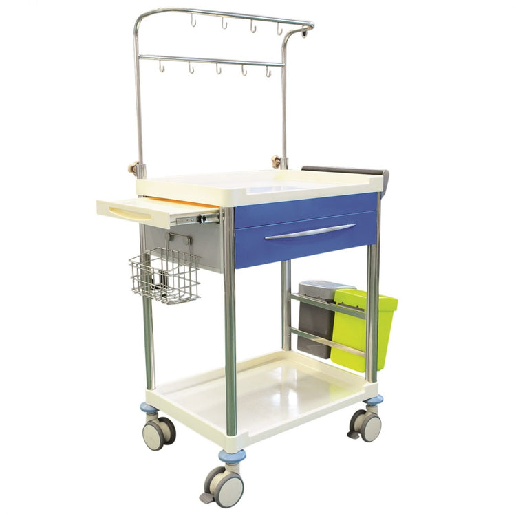 Pacific Medical Infusion Trolley Blue Single Drawer with Accessories