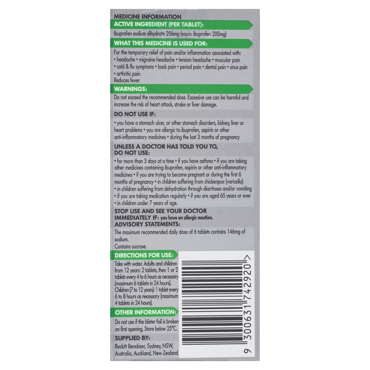 Nurofen Zavance Tablets 24s 256mg Ibuprofen Pain Relief