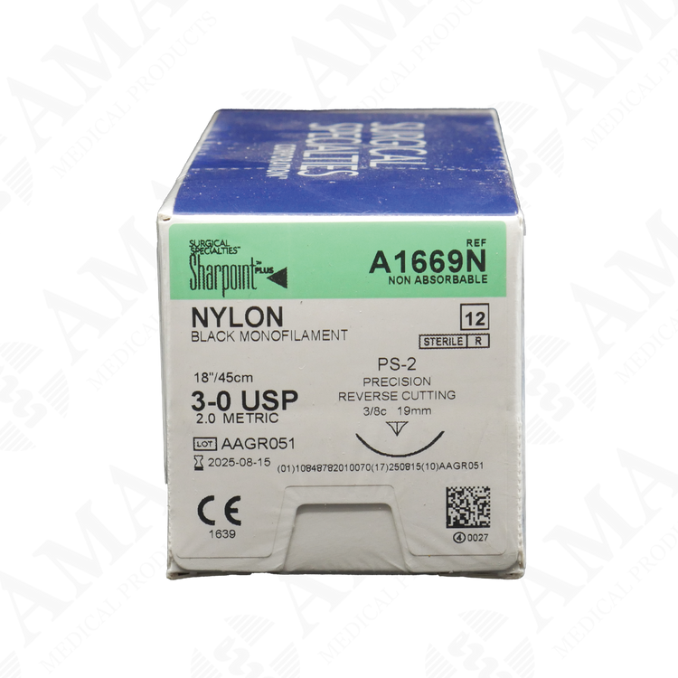 Sharpoint Suture A1669N 3/0 45cm PS-2 Precision R/C 3/8c 19mm Black Monofilament