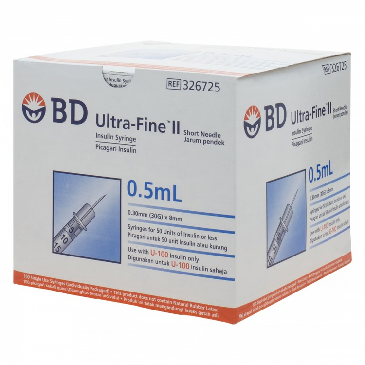 BD Ultra-Fine II Insulin Syringe 0.5ml with 30G x 8mm Needle