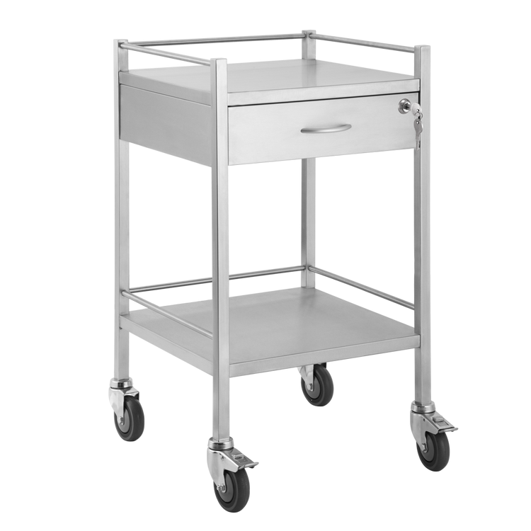 Trolley and Cart Pacific Medical Single Trolley Stainless Steel with Lock 1 Drawer SST01 Lock 1