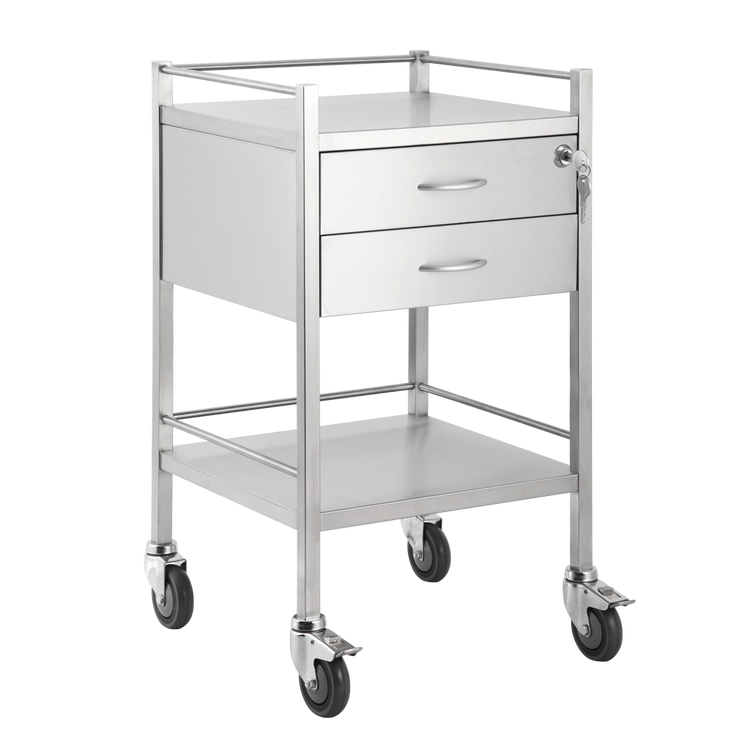 Trolley and Cart Pacific Medical Single Trolley Stainless Steel with Lock 2 Drawer SST02 Lock 1