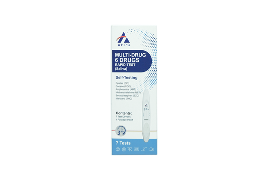 AHPC Multi-Drug 6 Drugs RapidTest (Oral  Fluid)OPI50/COC50/AMP50+MET50/BZO10+THC 15 Box/7 Tests