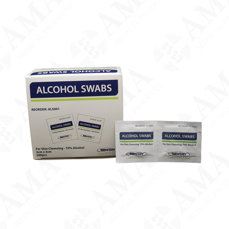 Sentry Alcohol Swabs 3 x 3cm Non-Woven 70% Isopropyl Alcohol Non-Sterile