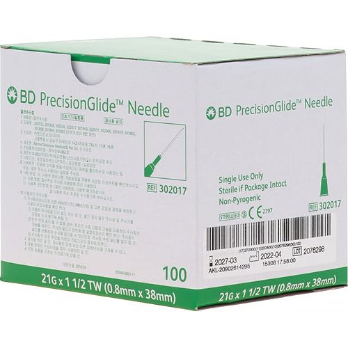 BD PrecisionGlide Hypodermic Needle 21G Green Thin Wall