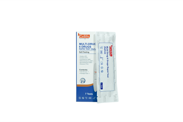 Cellife Multi-Drug 6 Drugs RapidTest (Oral  Fluid)OPI50/COC50/AMP50+MET50/BZO10+THC 15 Box/7 Tests