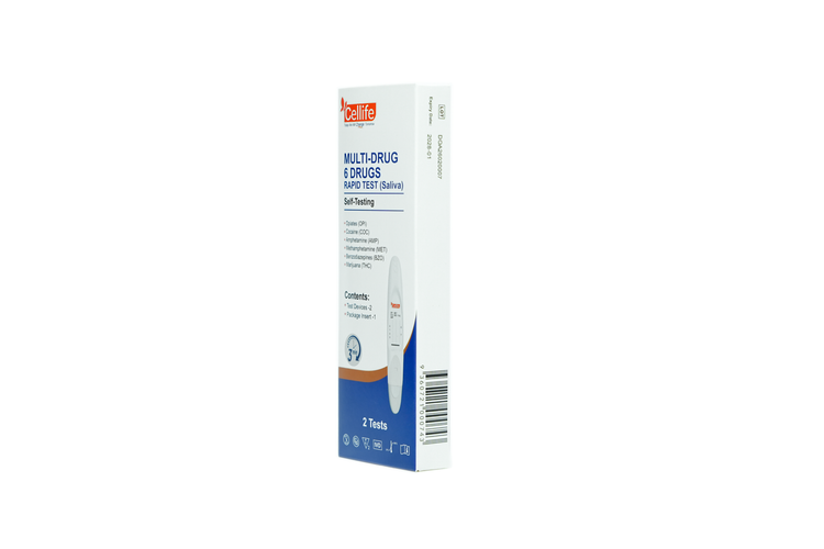 Cellife Multi-Drug 6 Drugs RapidTest (Oral  Fluid)OPI50/COC50/AMP50+MET50/BZO10+THC 15 Box/2 Tests