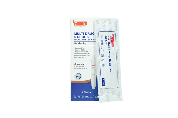 Cellife Multi-Drug 6 Drugs RapidTest (Oral  Fluid)OPI50/COC50/AMP50+MET50/BZO10+THC 15 Box/2 Tests
