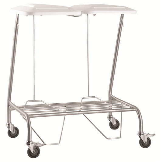 Pacific Medical Stainless Steel Double Linen Skip Trolley with Lid & Lockable Castors