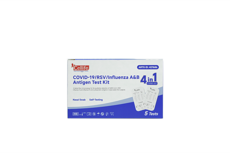 Cellife 4-in-1 Rapid Antigen Test (Covid-19, RSV and Influenza A&B) Box/4 Tests