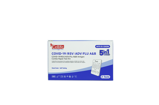 Cellife 5-in-1 Rapid Antigen Test (Covid-19, RSV, Influenza A&B and ADV) Box/5 Tests