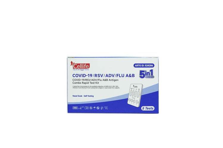 Cellife 5-in-1 Rapid Antigen Test (Covid-19, RSV, Influenza A&B and ADV) Box/5 Tests