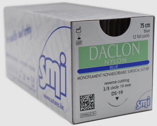 SMI Non-Absorbable Nylon Monofilament Suture Daclon RC 3/8 Blue