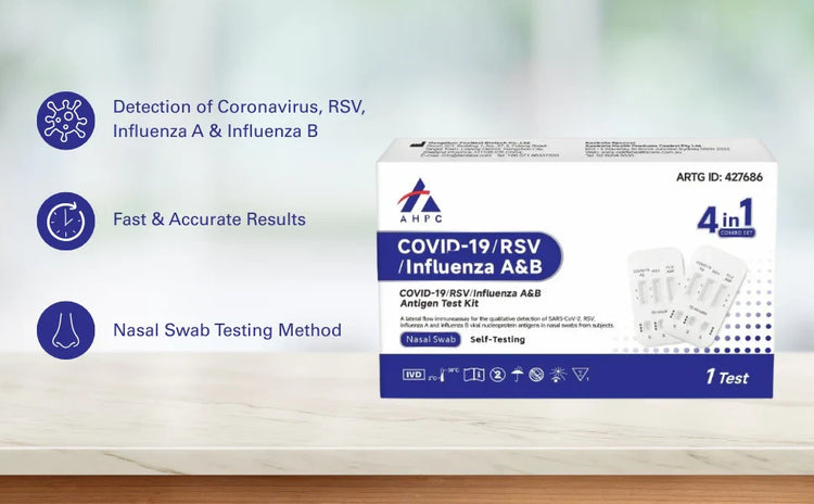 AHPC 4-in-1 Rapid Antigen Test (Covid-19, RSV and Influenza A&B) Box/6 Tests