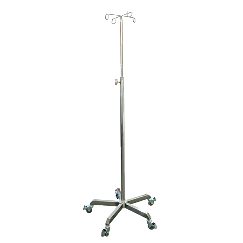 Rolling Stands Pacific Medical Stainless Steel IV Pole 4 Prongs Hooks IVP4H