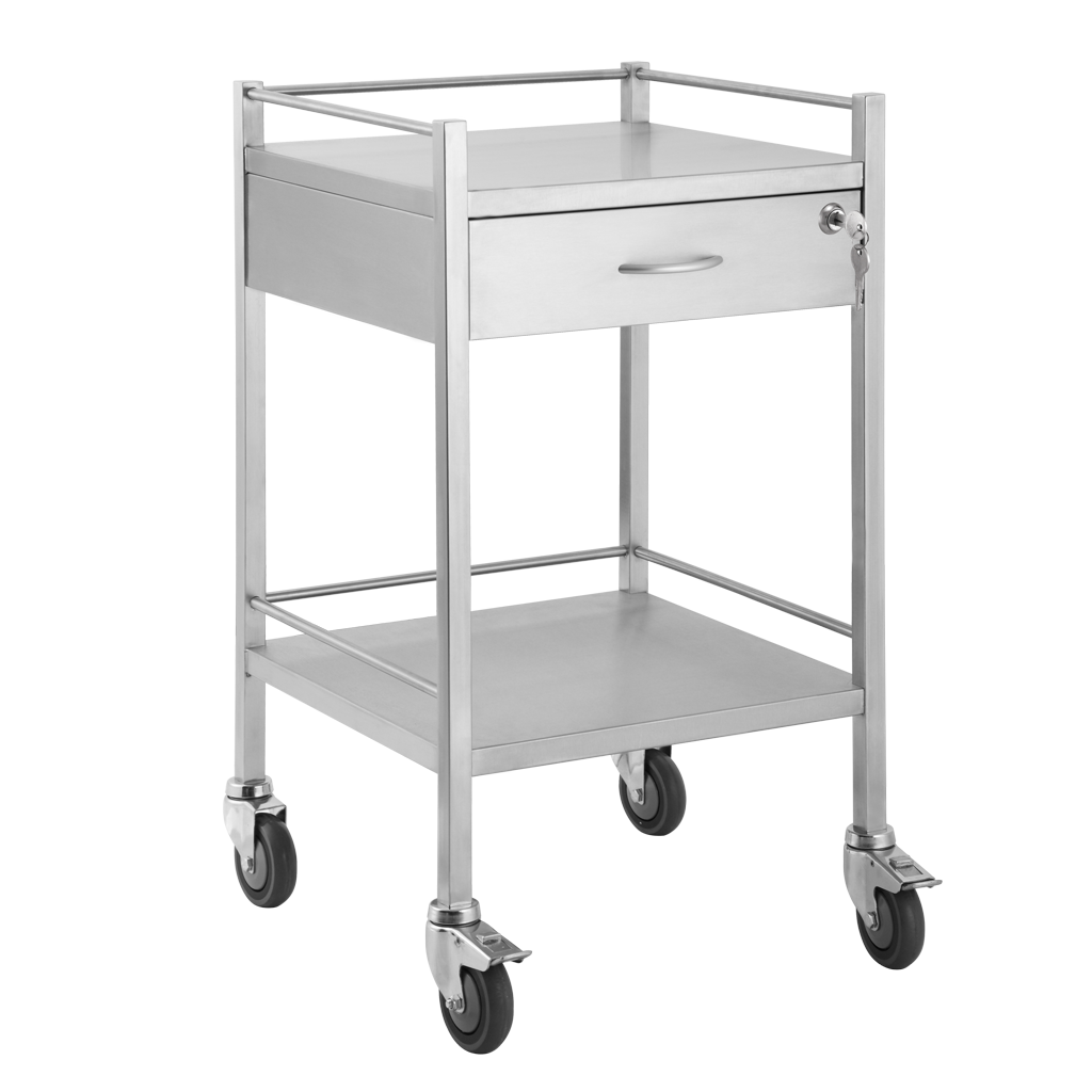 Trolley and Cart Pacific Medical Single Trolley Stainless Steel with Lock 1 Drawer SST01 Lock 1