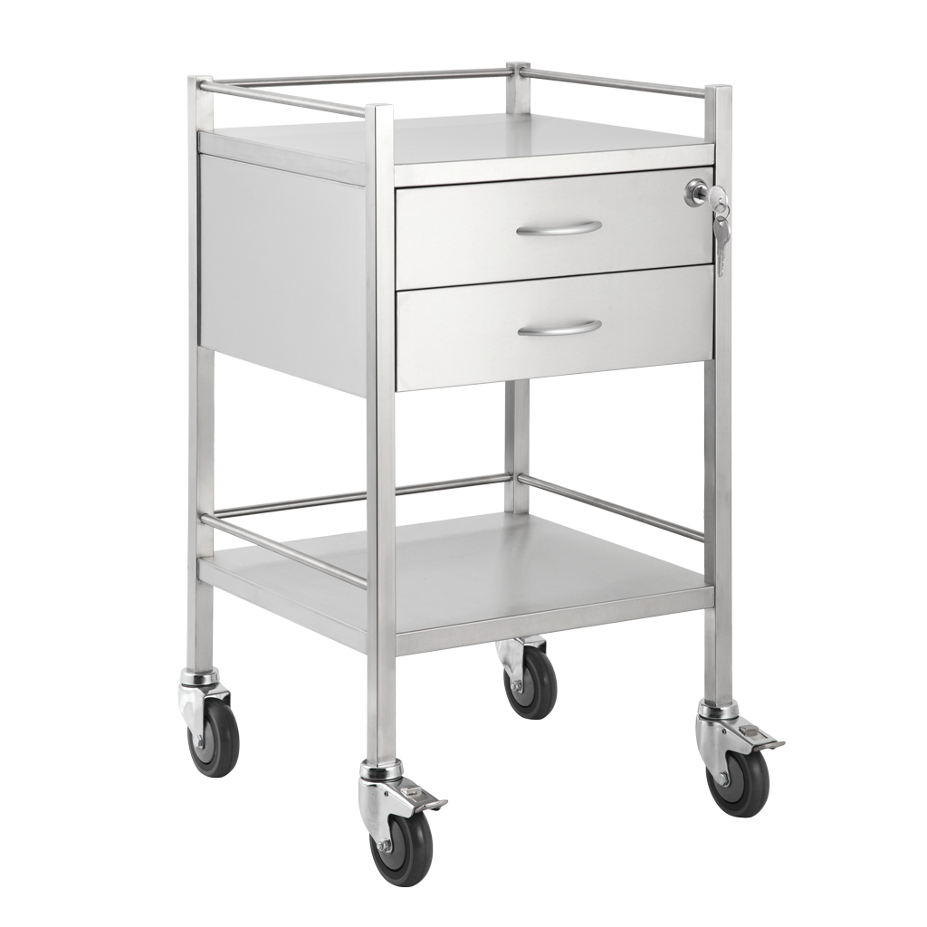 Trolley and Cart Pacific Medical Single Trolley Stainless Steel with Lock 2 Drawer SST02 Lock 1