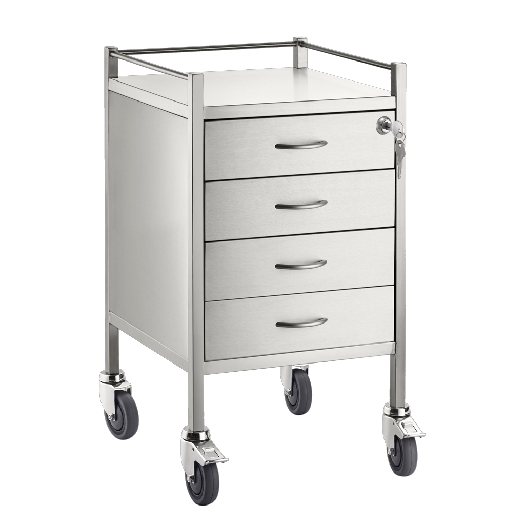 Trolley and Cart Pacific Medical Single Trolley Stainless Steel with Lock 4 Drawer SST04 Lock 1