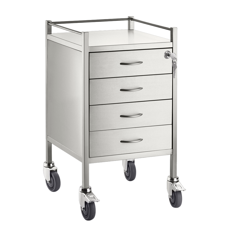 Trolley and Cart Pacific Medical Single Trolley Stainless Steel with Lock 4 Drawer SST04 Lock 1